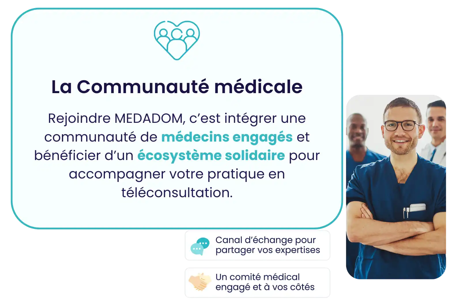 Intégrez une communauté de médecins engagés et bénéficiez d'un écosystème solidaire pour accompagner votre pratique en téléconsultation